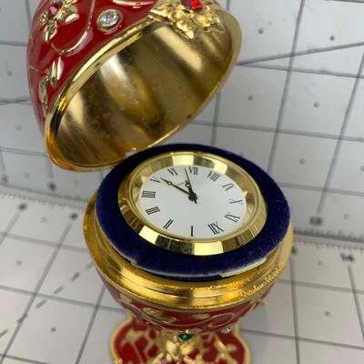#49 Red Jeweled Enamel Egg Clock Piece 