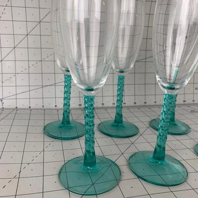 #79 Turquoise/Glass Champagne Flutes 6pc