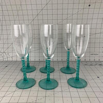 #79 Turquoise/Glass Champagne Flutes 6pc