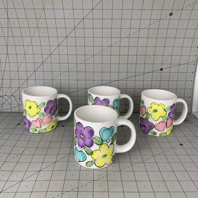 #84 4pc WCL Flower Coffee Mugs