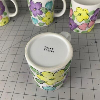 #84 4pc WCL Flower Coffee Mugs