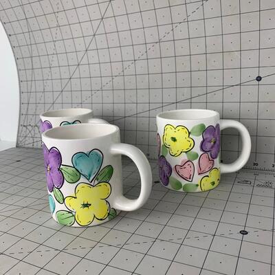 #85 3pc WCL Flower Coffee Mugs