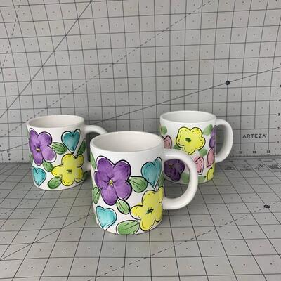 #85 3pc WCL Flower Coffee Mugs