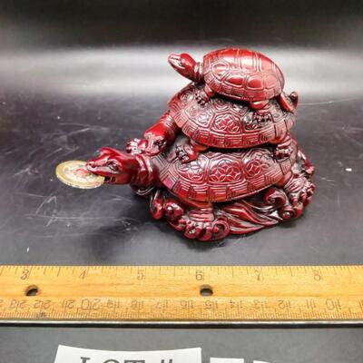 Lot 97 - Red Resin Lucky Turtles Figurine