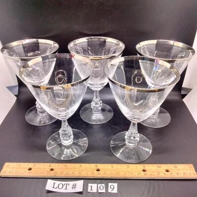 Lot 109 - Set of 5 Vintage Platinum Rim Glasses