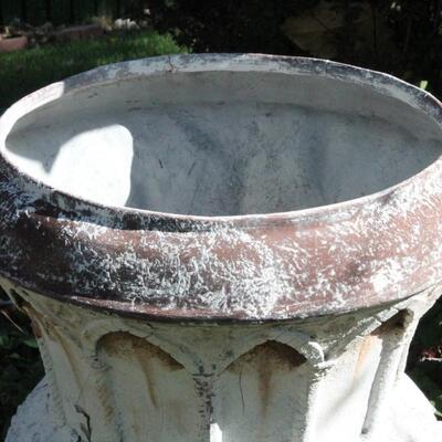 Lot 8: Outdoor Garden Cement Heavy Flower Pot with Ornate Decorative Accents