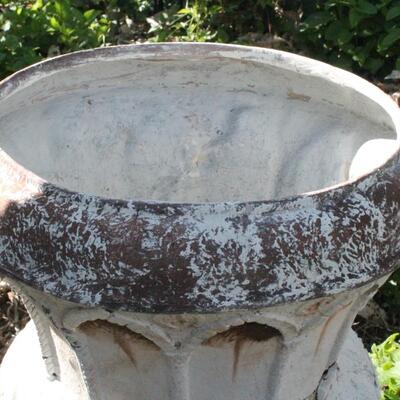 Lot 8: Outdoor Garden Cement Heavy Flower Pot with Ornate Decorative Accents