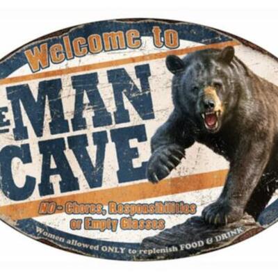 RIVERS EDGE MAN CAVE BEAR TIN SIGN -12