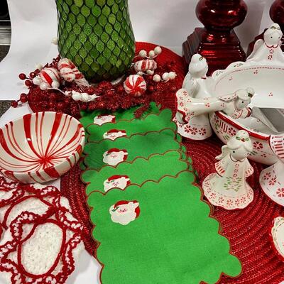 Christmas Holiday Decor Lot - lots of items including Peppermint Angel Temptations by Tara Serving Set