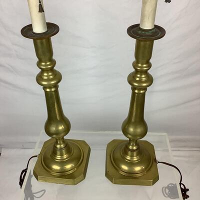 834  Antique Williamsburg Solid Heavy Brass Candlestick Lamps