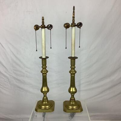 834  Antique Williamsburg Solid Heavy Brass Candlestick Lamps
