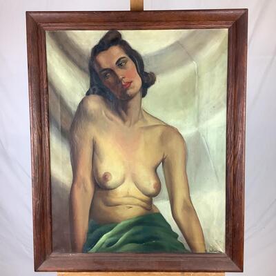 840  1950s Nude Portrait Oil on Canvas by M. Soloman