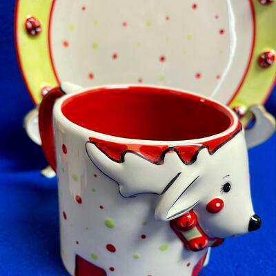 2 Reindeer Christmas Holiday cup and saucer sets by Temptations by Tara