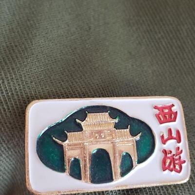 Vintage green hat or cap with pins