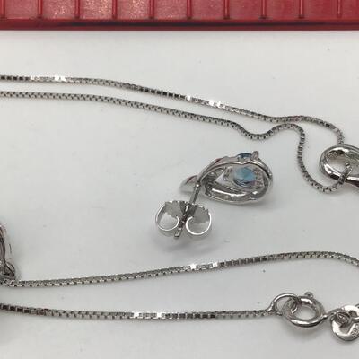 Beautiful 925s Set Blue Stones Earrings and Pendant and Chain ðŸ¥°