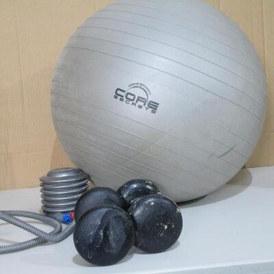#52 Exercise ball with pump and pair of 10 lb weights