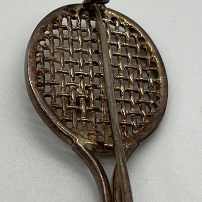 LOTJ166: Sterling Silver Vintage Tennis Racket Brooch with Gold Vermeil Ball Clean it to a silver shine or wear with Vintage Patina
