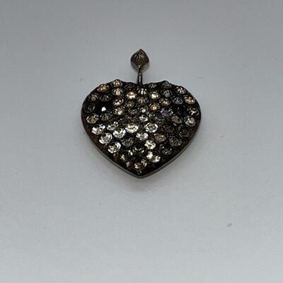 LOTJ170: Vintage Silver and Rhinestone Heart Pendant