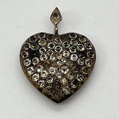 LOTJ170: Vintage Silver and Rhinestone Heart Pendant