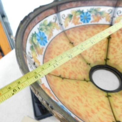 Incredible Vintage Painted Glass Panel Shade Table Lamp with Bronze Base