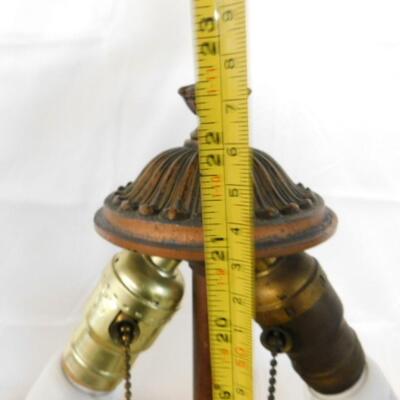 Incredible Vintage Painted Glass Panel Shade Table Lamp with Bronze Base