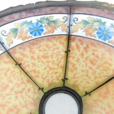 Incredible Vintage Painted Glass Panel Shade Table Lamp with Bronze Base