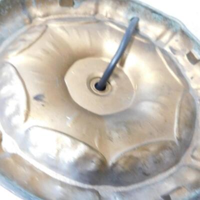 Incredible Vintage Painted Glass Panel Shade Table Lamp with Bronze Base