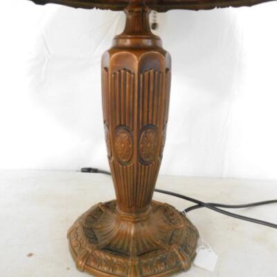 Incredible Vintage Painted Glass Panel Shade Table Lamp with Bronze Base