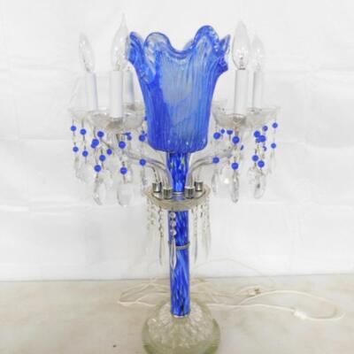 Exquisite Murano Glass Candelabra Centerpiece Lamp with Crystal Pendant Accents Choice A