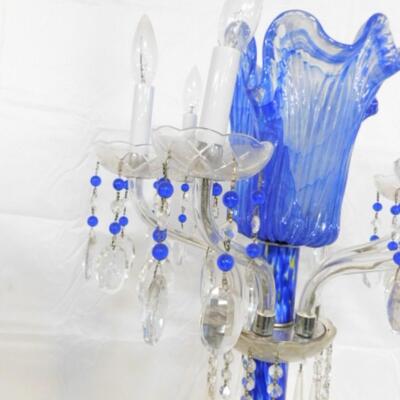 Exquisite Murano Glass Candelabra Centerpiece Lamp with Crystal Pendant Accents Choice A