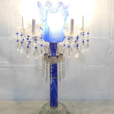 Exquisite Murano Glass Candelabra Centerpiece Lamp with Crystal Pendant Accents Choice B