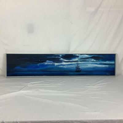 850 Mid Century Blue Ship Painting signed Rogers