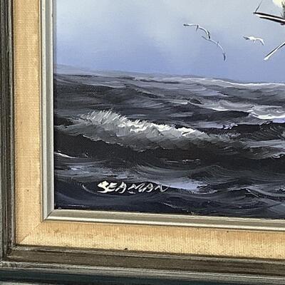 855 Two Original Ship Oil Paintings