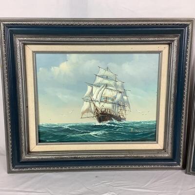 855 Two Original Ship Oil Paintings