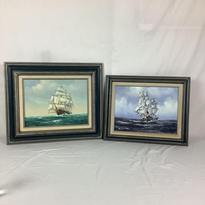 855 Two Original Ship Oil Paintings