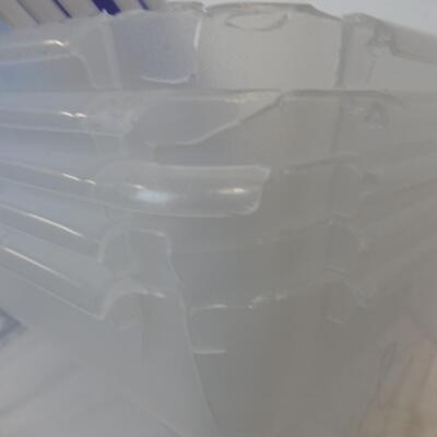 5 Sterilite 58Qt Storage Boxes, Clear w/ White Lid, Totes Have Breakage