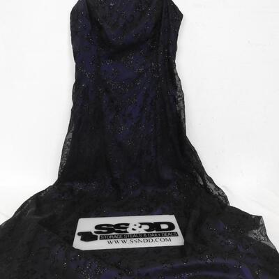 Women's NIKI Dress Size 16, Formal Spaghetti Strap, Purple, Sheer Black Overlay