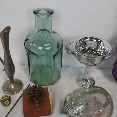 Misc. Home Decor:  Glass Bottles, Pewte,Butterfly Plant Poke,Cat Votive Holder