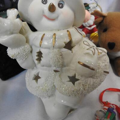 15+ pc Christmas Decor: Mickey Mouse, Santa Baking Pan, Tin & Ceramic Snowmen