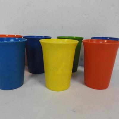 7 Vintage Tupperware Kids Bell Tumbler Cups, No Lids, Worn-See Pictures