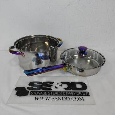 3 pc Mainstays Iridescent Stainless Steel Pans - Near New