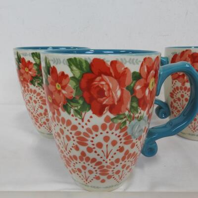Pioneer Woman Vintage Floral 3-Pc 26-Ounce Latte Mug Set, Used, 1-Cracked Handle