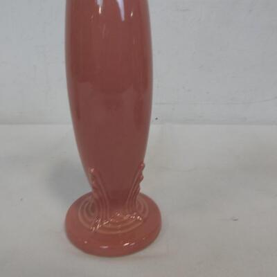 Vintage Lot: Fiesta Single Flower Vase, Fire King Saucers, Pink Depression Cups