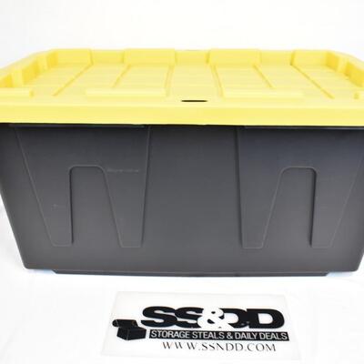 Large Storage Bin, Black w/ Yellow Lid. Tough Box 27 Gallons