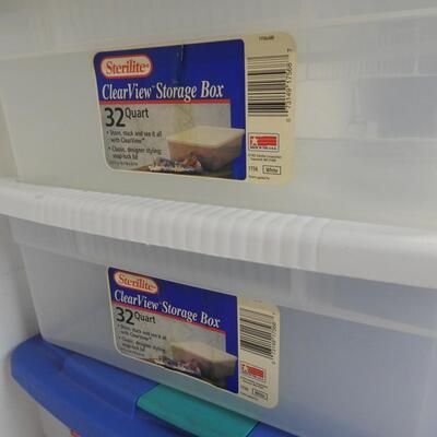 4 Clear Storage Bins: Sterilite: Two 32 qt, 35 qt, & Rubbermaid 9 gallon