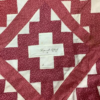867 19th C. Red & White Chimney Sweep Autograph Quilt