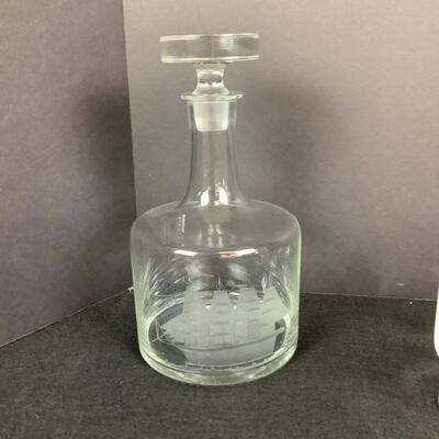 869 Mid Century Ship Etched Glass Decanter Set