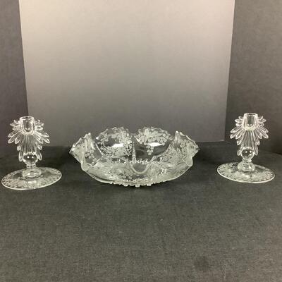 873 1940's New Martinsville Etched Glass Console Set