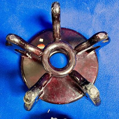 Ceramic White Lotus Candleholder w Spiky Artichoke-like Petals on Wood Pedestal