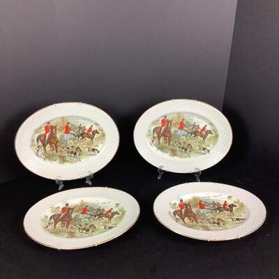 876 Set of 4 Enoch of Wedgwood Hunting Scene Oval Platters